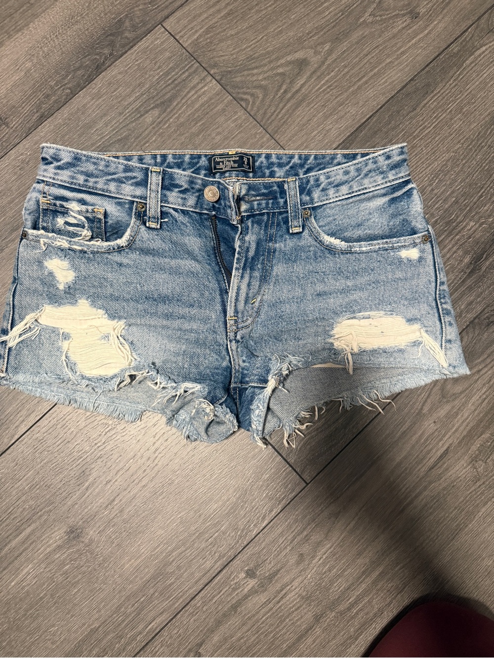 Abercrombie & Fitch Light Blue Distressed Denim Shorts